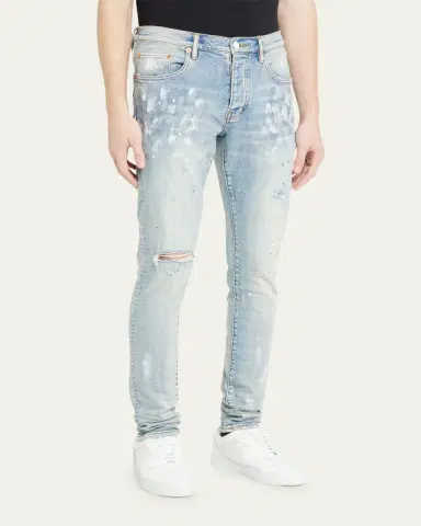 PURPLE Men's P001 Light Indigo Paint Blowout Skinny Jeans | Thumbnail 8 PURPLE Men's P001 Light Indigo Paint Blowout Skinny Jeans | Thumbnail 8