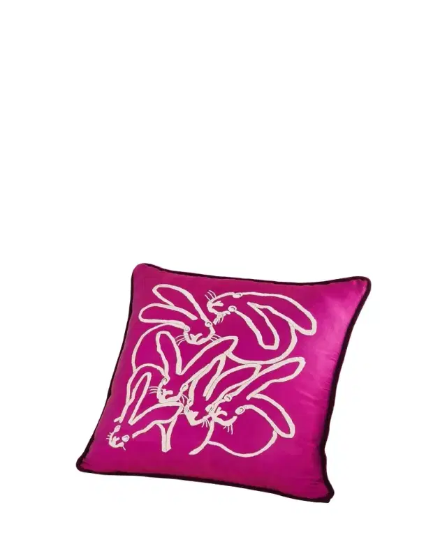 Hunt Slonem Hand Embroidered Silk Bunny Pillow