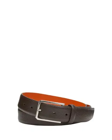 Santoni Men's Rectangle Buckle Grained Leather Belt | Thumbnail 1 Santoni Men's Rectangle Buckle Grained Leather Belt | Thumbnail 1