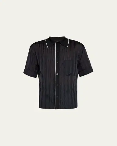 3.1 Phillip Lim Men's Midnight Mesh Striped Bowling Shirt | Thumbnail 3 3.1 Phillip Lim Men's Midnight Mesh Striped Bowling Shirt | Thumbnail 3