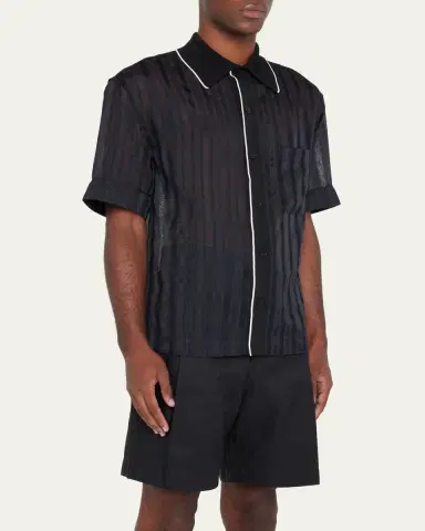 3.1 Phillip Lim Men's Midnight Mesh Striped Bowling Shirt | Thumbnail 4 3.1 Phillip Lim Men's Midnight Mesh Striped Bowling Shirt | Thumbnail 4