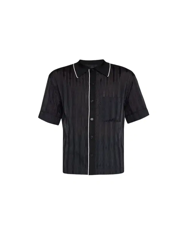 3.1 Phillip Lim Men's Midnight Mesh Striped Bowling Shirt