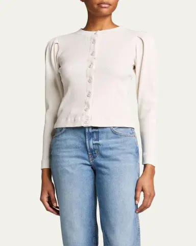 AMO Denim Puff-Sleeve Cardigan | Thumbnail 4