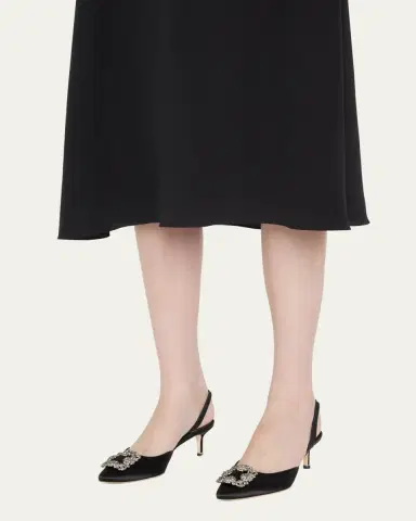 Manolo Blahnik Hangisi Kitten-Heel Satin Slingback Pumps | Thumbnail 2