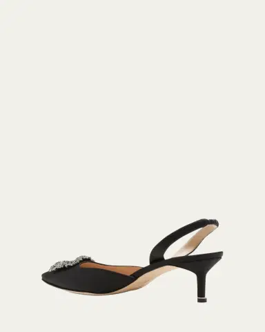 Manolo Blahnik Hangisi Kitten-Heel Satin Slingback Pumps | Thumbnail 4