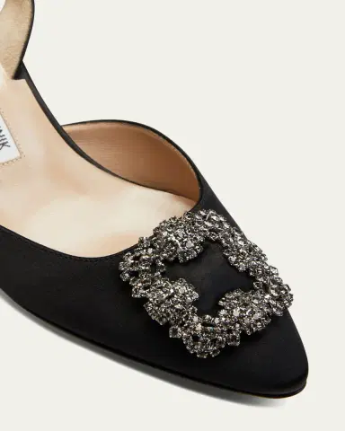 Manolo Blahnik Hangisi Kitten-Heel Satin Slingback Pumps | Thumbnail 5