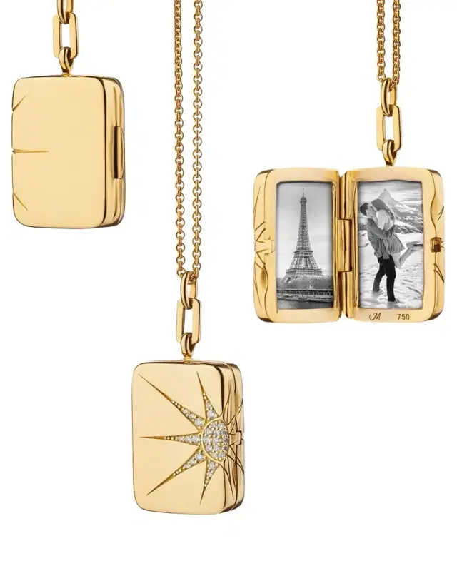 Monica Rich Kosann 18k Gold Sun and Star Diamond Locket Necklace