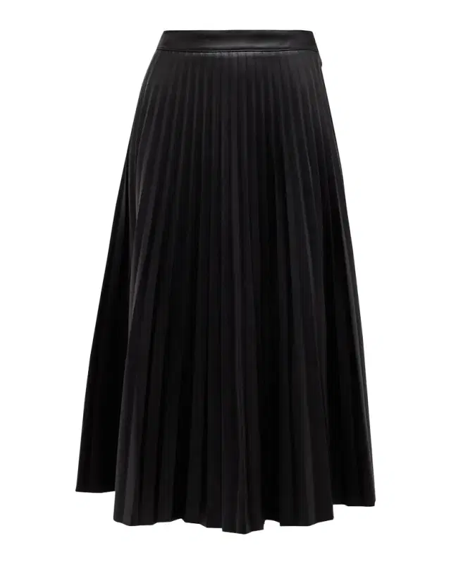Pleated Vegan Leather Midi Skirt
