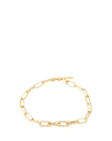 Lizzie Mandler Fine Jewelry Knife Edge Oval Link Bracelet with Half Pave Diamond Links | Thumbnail 1