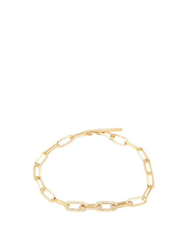 Lizzie Mandler Fine Jewelry Knife Edge Oval Link Bracelet with Half Pave Diamond Links