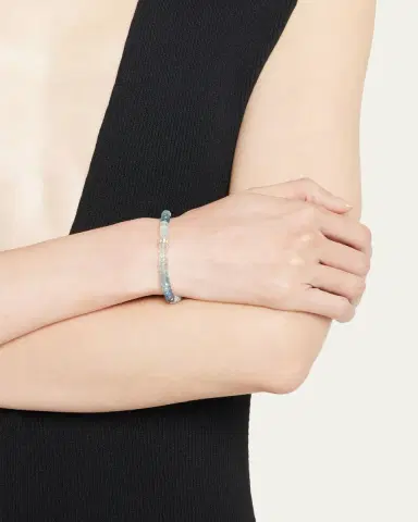 Sydney Evan 14K Gold 6mm Diamond Rondelle on Aqua Faceted Rondelle Bead Bracelet | Thumbnail 2