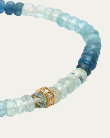 Sydney Evan 14K Gold 6mm Diamond Rondelle on Aqua Faceted Rondelle Bead Bracelet | Thumbnail 3