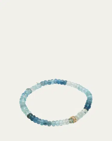 Sydney Evan 14K Gold 6mm Diamond Rondelle on Aqua Faceted Rondelle Bead Bracelet | Thumbnail 4