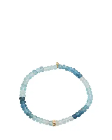Sydney Evan 14K Gold 6mm Diamond Rondelle on Aqua Faceted Rondelle Bead Bracelet | Thumbnail 1