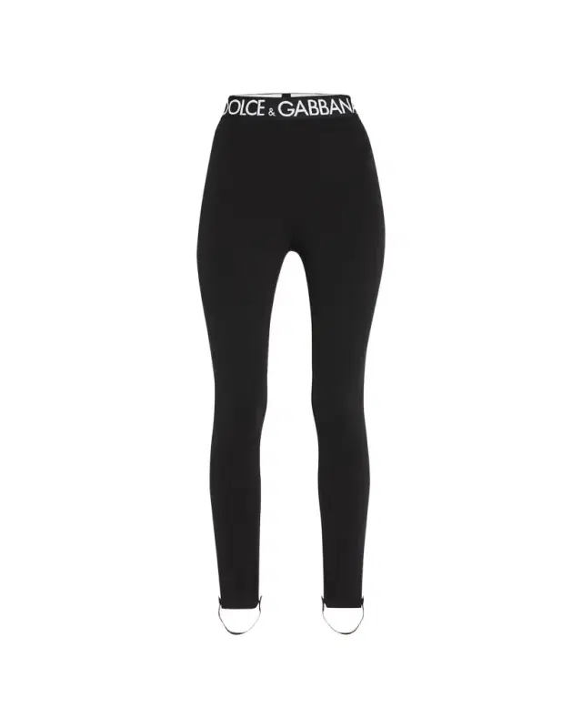 Dolce & Gabbana Branded Elastic High-Waist Leggings w/ Detachable Stirrups