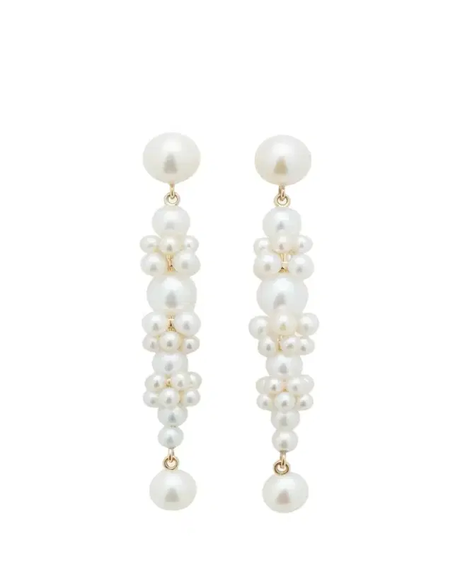 Sophie Bille Brahe Grand Escalier de la Reine Pearl Cluster Drop Earrings in 14K Yellow Gold
