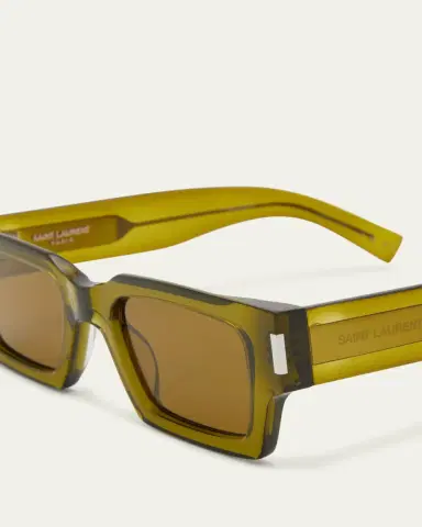 Saint Laurent Men's Rectangle Acetate Sunglasses with Logo | Thumbnail 3