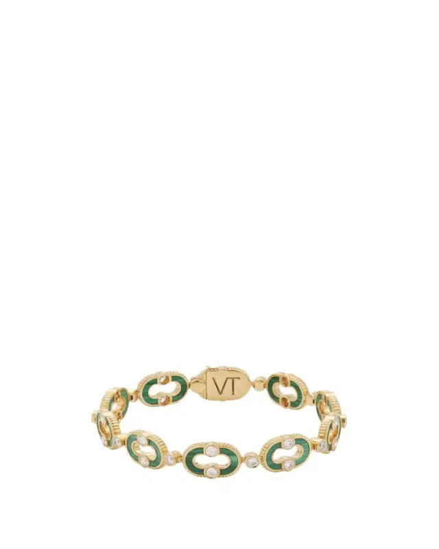 Viltier Magnetic Enchaine Malachite Bracelet in 18K Yellow Gold and Diamonds