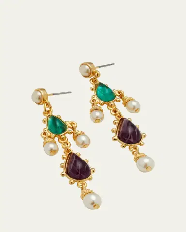 Ben-Amun Gold Stone and Pearly Earrings | Thumbnail 3