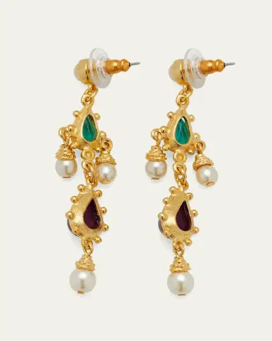 Ben-Amun Gold Stone and Pearly Earrings | Thumbnail 4