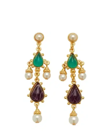 Ben-Amun Gold Stone and Pearly Earrings | Thumbnail 1