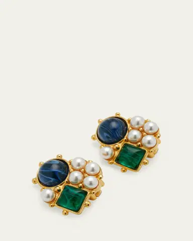 ben-amun Gold Stone and Pearly Cluster Earrings | Thumbnail 3