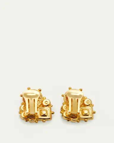 ben-amun Gold Stone and Pearly Cluster Earrings | Thumbnail 4