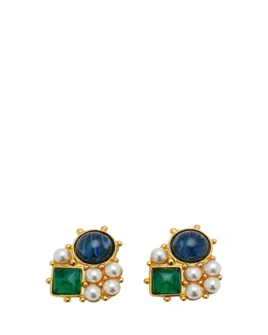 ben-amun Gold Stone and Pearly Cluster Earrings | Thumbnail 1