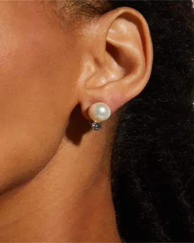 Fantasia by DeSerio 10mm Pearly Bead & Crystal Stud Earrings | Thumbnail 2