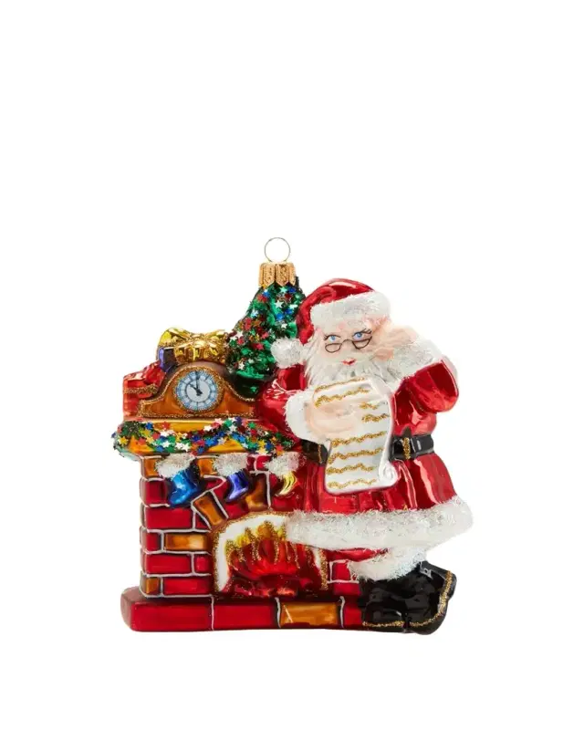 Santa at Fireplace Christmas Ornament