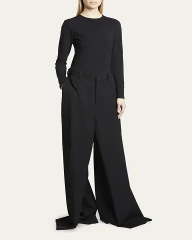 Balenciaga Double Front Wide-Leg Wool Pants | Thumbnail 4 Balenciaga Double Front Wide-Leg Wool Pants | Thumbnail 4