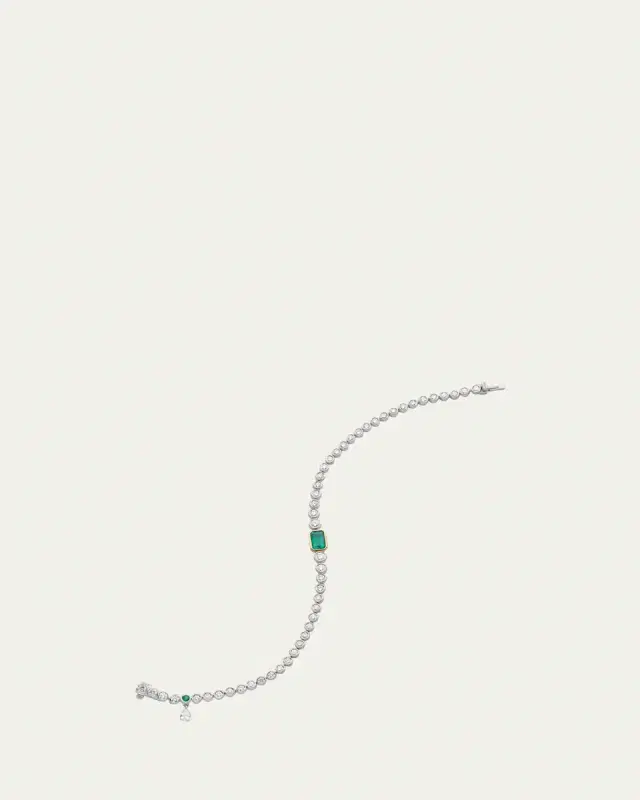 Monica Rich Kosann 18K Gold Bezel-Set Diamond and Emerald Tennis Bracelet