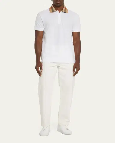 Burberry Men's Pique Polo Shirt with Check Collar | Thumbnail 2