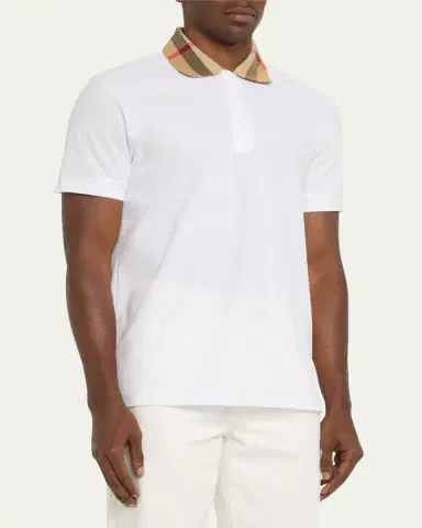 Burberry Men's Pique Polo Shirt with Check Collar | Thumbnail 4