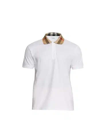 Burberry Men's Pique Polo Shirt with Check Collar | Thumbnail 1
