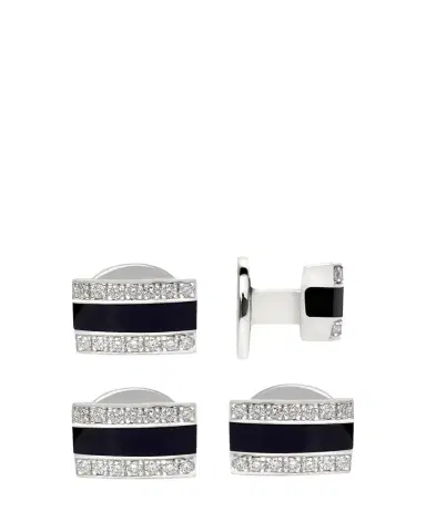 Bergdorf Goodman Men's Diamond and Onyx Shirt Studs in 14K White Gold | Thumbnail 1
