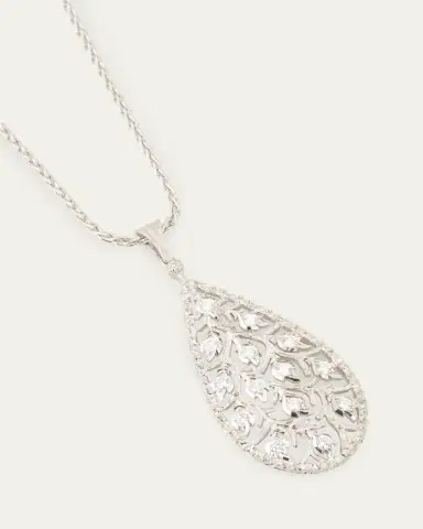 Buccellati Ramage 18K White Gold Drop Shaped Pendant Necklace with Diamonds | Thumbnail 3 Buccellati Ramage 18K White Gold Drop Shaped Pendant Necklace with Diamonds | Thumbnail 3