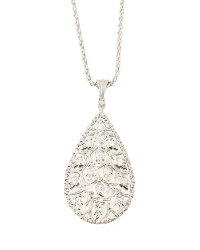 Buccellati Ramage 18K White Gold Drop Shaped Pendant Necklace with Diamonds