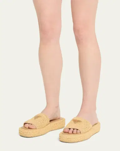 Prada Raffia Single-Band Platform Slides | Thumbnail 2