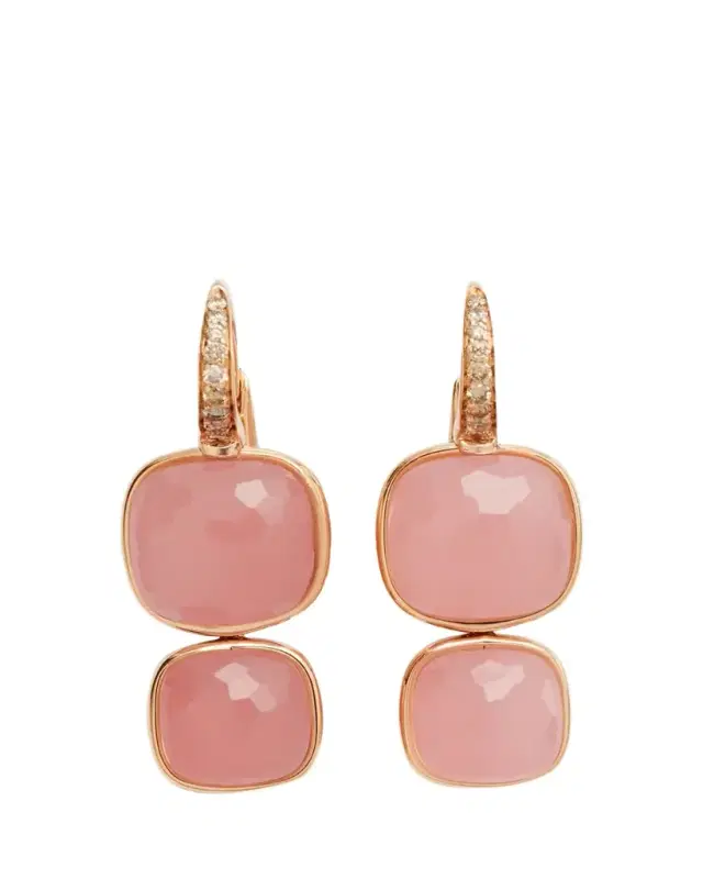Pomellato Nudo 18K Rose Gold Rose Quartz Brown Diamond Pendant Earring