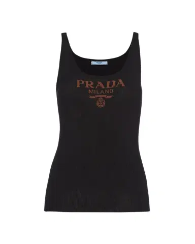 Prada Logo-Print Slim Knit Tank Top | Thumbnail 1 Prada Logo-Print Slim Knit Tank Top | Thumbnail 1