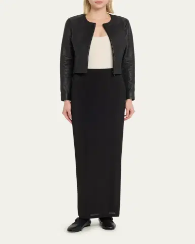 SUSAN BENDER Stretch Leather Long-Sleeve Cardigan Jacket | Thumbnail 2
