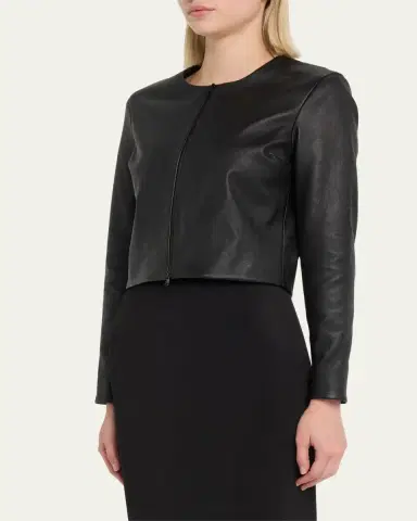 SUSAN BENDER Stretch Leather Long-Sleeve Cardigan Jacket | Thumbnail 4