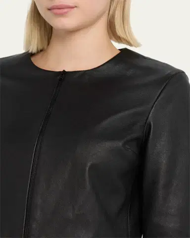 SUSAN BENDER Stretch Leather Long-Sleeve Cardigan Jacket | Thumbnail 5