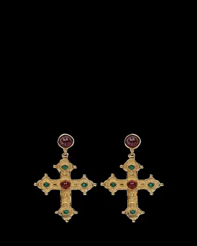 ben-amun 24k Gold Electroplated Ruby And Emeraldamy Cross Earrings | Thumbnail 2