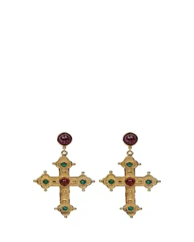 ben-amun 24k Gold Electroplated Ruby And Emeraldamy Cross Earrings | Thumbnail 1