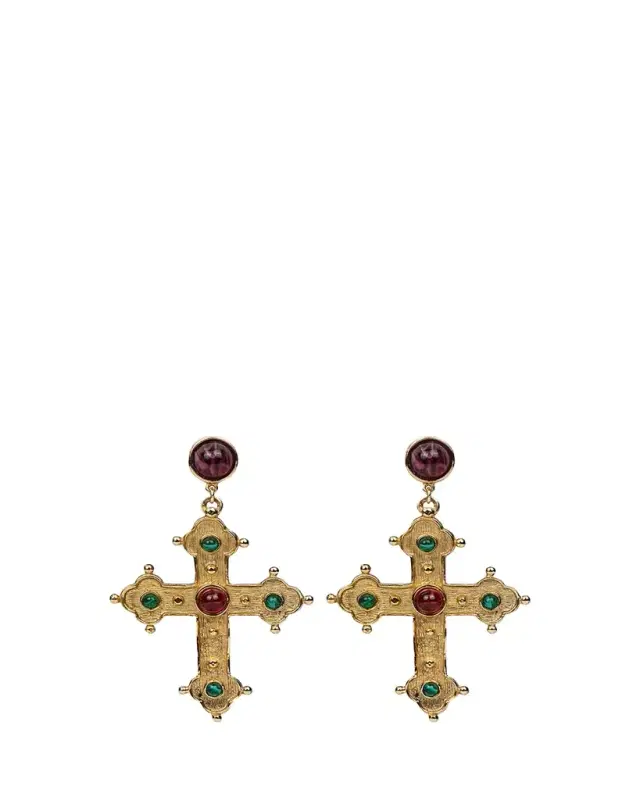 Ben-Amun 24k Gold Electroplated Ruby And Emeraldamy Cross Earrings