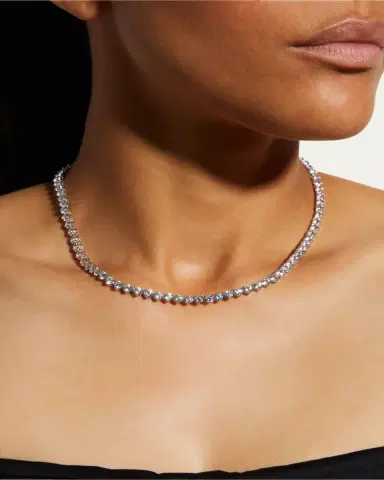 FANTASIA by DESERIO 0.25 Carats Per Station Three-Prong CZ Tennis Necklace | Thumbnail 2
