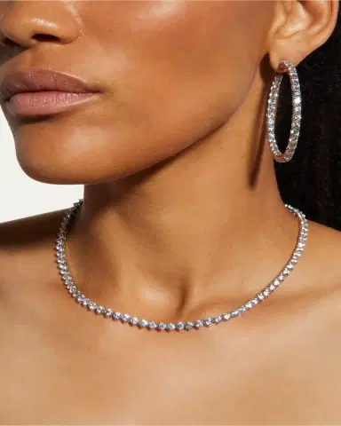 FANTASIA by DESERIO 0.25 Carats Per Station Three-Prong CZ Tennis Necklace | Thumbnail 5