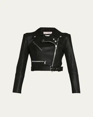 Alexander McQueen Cropped Leather Biker Jacket | Thumbnail 5